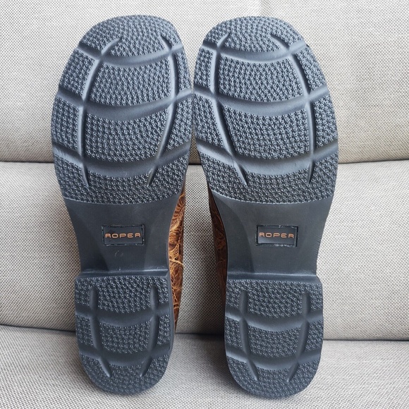 Roper Ricochet Boots Womens 9.5 Tooled Leather Square Shoes Ankle Loafer Floral - Picture 8 of 10